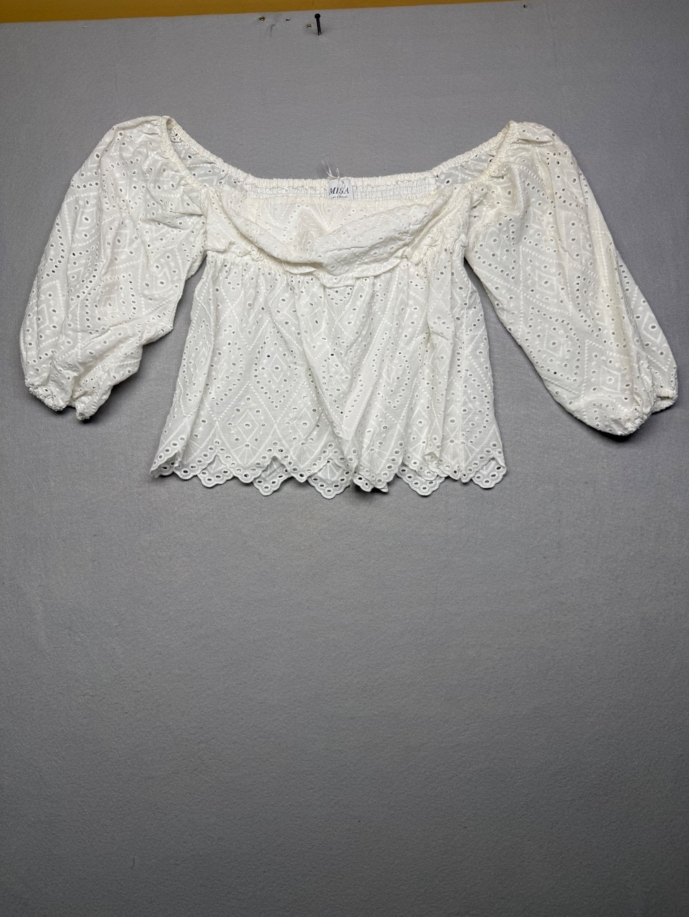 MISA Los Angeles White Cotton Eyelet Blouse Medium